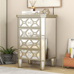 Bellemave® Elegant Mirrored 4-Drawer Chest with Golden Lines