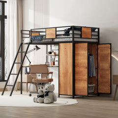 Bellemave® Twin Size Loft bed with L-shape Desk and Wardrobe