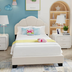 Bellemave® Twin Size Platform Bed with Shell Design Headboard