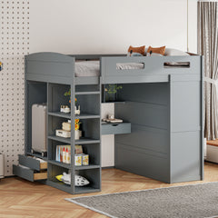 Bellemave® Loft Bed with Desk and Wardrobes, 4 Drawers and 4 Shelves