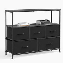 Bellemave® Metal Frame And Wood Top Drawers Dresser Chest With 5 Fabric Drawers Bellemave®