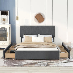 Bellemave® Upholstery Platform Bed with 4 Drawers on 2 Sides, Adjustable Headboard Bellemave®