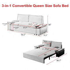 Bellemave® 70.1" 3-in-1 Convertible Sleeper Sofa with 2 Soft Pillows