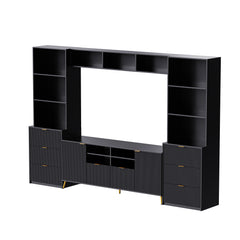 Bellemave® 4-Piece Multifunctional TV Stand Media Storage Cabinet with 13 shelves,8 Drawers and 2 Cabinets, with Fluted Line Surface