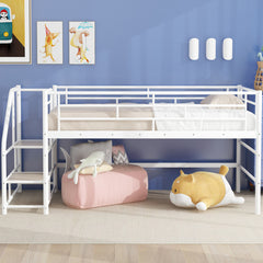 Bellemave® Twin Size Low Loft Bed with Storage Stairs