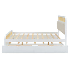 Bellemave® Queen size Wooden Platform Bed with Trundle and 2 Drawers