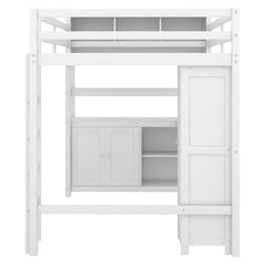 Bellemave® Full Size Wood Loft Bed with Cabinet and Bookshelf, Wardrobe and Desk