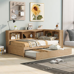 Bellemave® Twin Size Daybed with Trundle Bed, Storage Cabinets and USB Ports