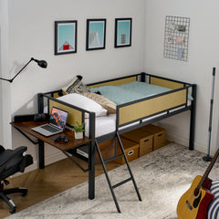 Bellemave® Metal Gaming Low Loft Bed with Desk and LED Lights