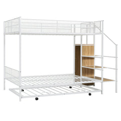 Bellemave® Twin Over Full Metal Bunk Bed with Trundle and Lateral Storage Ladder and Wardrobe