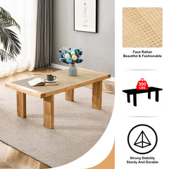 Bellemave® Modern and Minimalist Rectangular Rattan Table Top with Rubber Wooden Legs