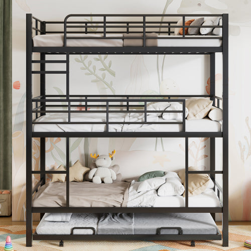 Bellemave® Twin Size Metal Triple Bunk Bed with Trundle Bed