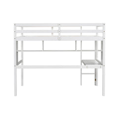 Bellemave® Twin Size Loft Bed with Built-In Desk and Bookcase of Three Compartments, Guardrails and Ladder