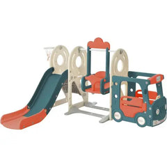 Bellemave Freestanding Bus Toy and Slide&Swing for Toddlers Set 5 in 1 with Basketball Hoop Bellemave