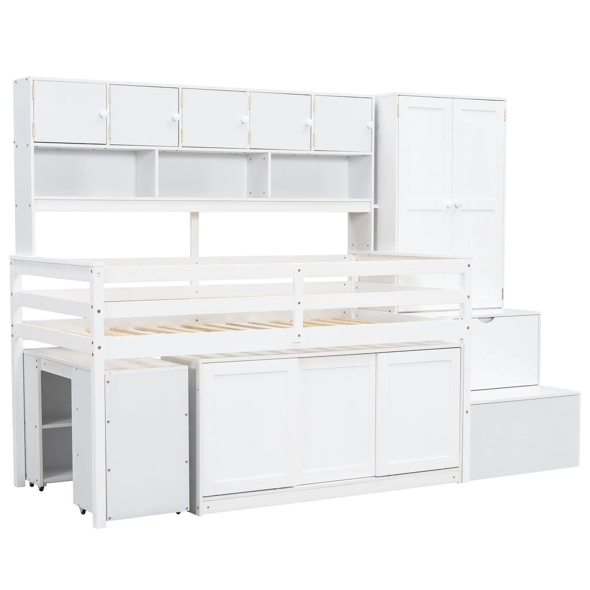 Bellemave® Wooden Loft Bed Big Storage with Under-bed Desk, Drawers and Shelves Bellemave®