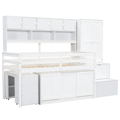 Bellemave® Wooden Loft Bed Big Storage with Under-bed Desk, Drawers and Shelves Bellemave®