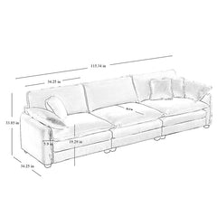 Bellemave® 115.34" Modern 3-Seater Sectional Sofa with 2 Arm Pillows and 3 Throw Pillows