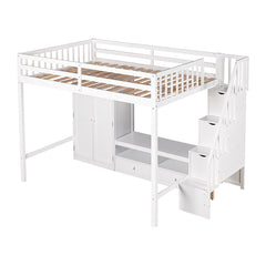 Bellemave® Full Size Loft Bed with Wardrobe,Low Storage Table and Storage Staircase