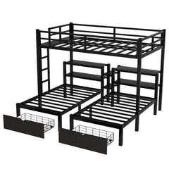 Bellemave® Full XL Over Twin & Twin Triple Bunk Bed with Drawers,Bedhead with Shelving