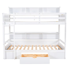 Bellemave® Twin Size Bunk Bed with Built-in Shelves Beside both Upper and Down Bed and Storage Drawer