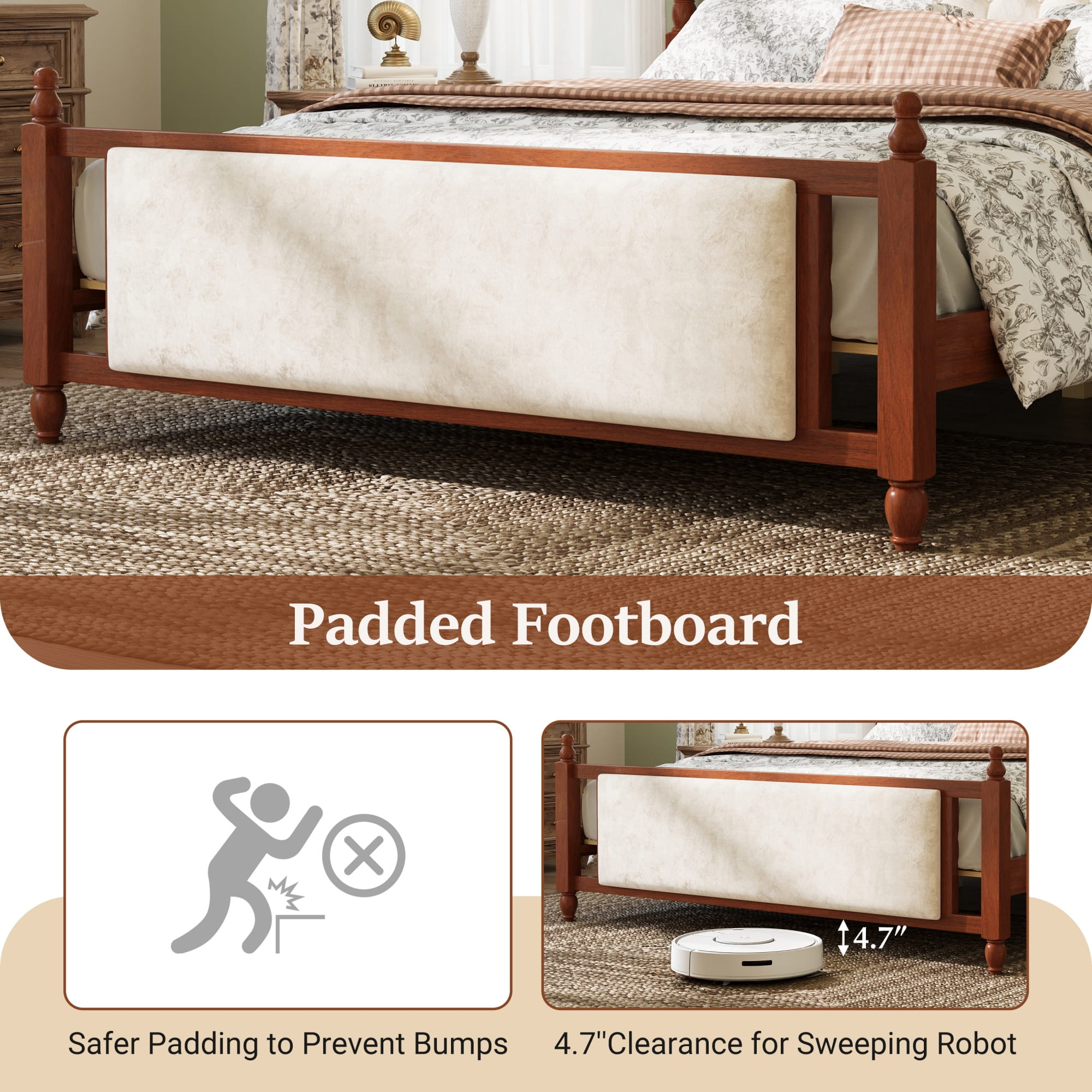 Bellemave® Upholstered Platform Bed with Button Tufted Headboard,Solid Wood Farmhouse Bed with Velvet Headboard and Footboard Bellemave®