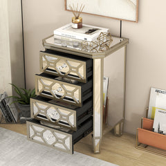 Bellemave® Elegant Mirrored 4-Drawer Chest with Golden Lines