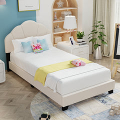 Bellemave® Twin Size Platform Bed with Shell Design Headboard