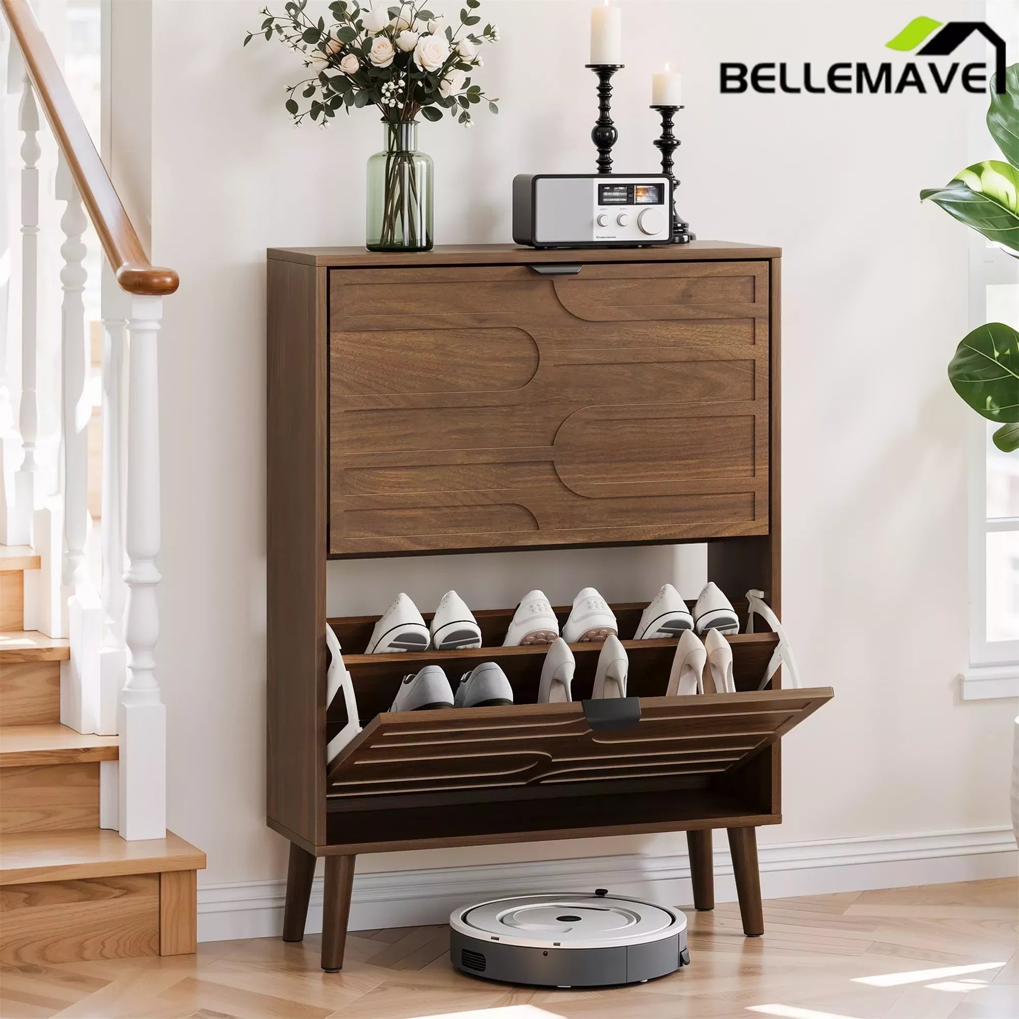 Bellemave® Shoe Cabinet Storage for Entryway with 2 Flip Drawers, Hidden Slim Shoe Organizer Rack Cabinet Bellemave®