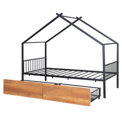 Bellemave® Metal House Bed with Two Drawers