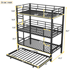 Bellemave® Twin Size Metal Triple Bunk Bed with Trundle Bed