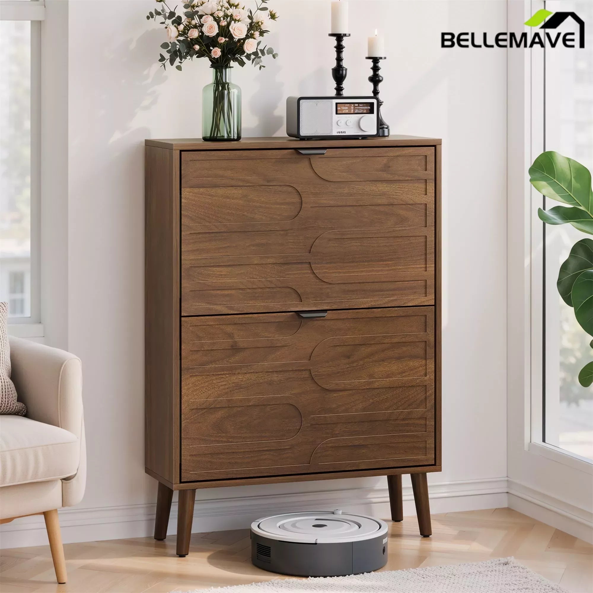 Bellemave® Shoe Cabinet Storage for Entryway with 2 Flip Drawers, Hidden Slim Shoe Organizer Rack Cabinet Bellemave®