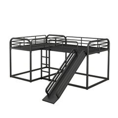 Bellemave® Full and Twin Size L-Shaped Bunk Bed with Slide and Short Ladder