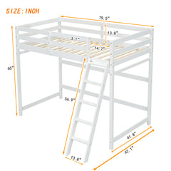 Bellemave® Twin Size High Loft Bed with Inclined Ladder and Guardrails