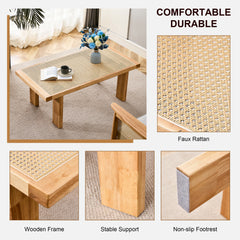 Bellemave® Modern and Minimalist Rectangular Rattan Table Top with Rubber Wooden Legs