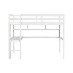 Bellemave® Twin Size Loft Bed with Built-In Desk and Bookcase of Three Compartments, Guardrails and Ladder