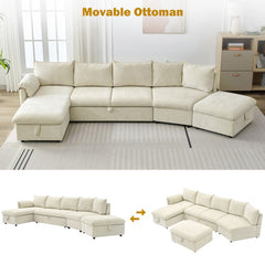 Bellemave® 146.9" L-Shaped Sectional Sofa with a Movable Storage Ottoman, a Storage Chaise Lounge and Two USB Ports