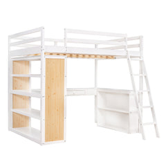 Bellemave® Full Size Loft Bed with Ladder, Shelves and Desk