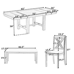 Bellemave® 6-Piece Extendable Dining Table with Footrest, 4 Upholstered Dining Chairs and Dining Bench