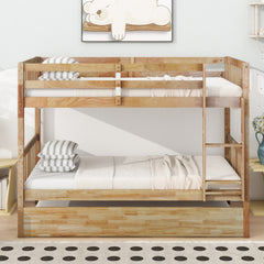 Bellemave® Twin Size Rubber Wood Bunk Bed with Trundle Bed, Convertible into 2 Twin Size Beds