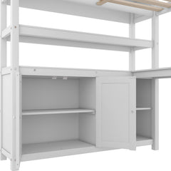 Bellemave® Full Size Wood Loft Bed with Cabinet and Bookshelf, Wardrobe and Desk