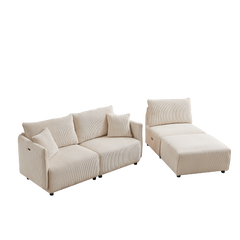 Bellemave® 106" Modern Minimalist Corduroy Combination Sofa with 2 Comfort Cushions with USB & C Charging Ports