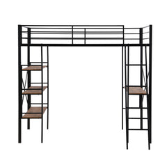 Bellemave® Twin Size Metal Loft Bed with Shelves and Desk