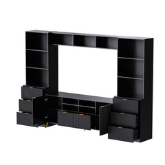 Bellemave® 4-Piece Multifunctional TV Stand Media Storage Cabinet with 13 shelves,8 Drawers and 2 Cabinets, with Fluted Line Surface