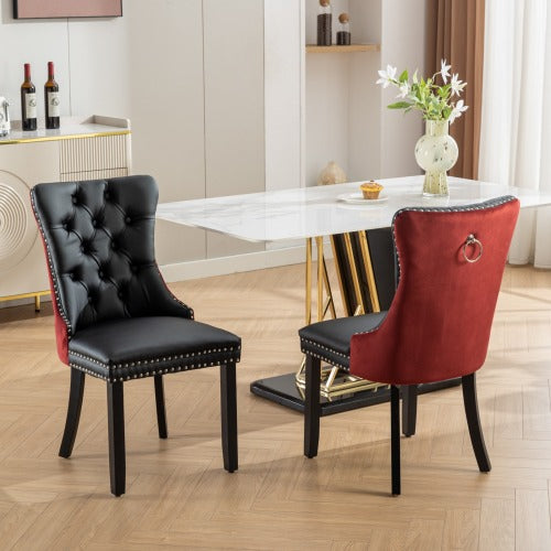 Bellemave® 2-Pcs Set Modern High-end Tufted Solid Wood Contemporary PU and Velvet Upholstered Dining Chair with Wood Legs Nailhead Trim Bellemave®