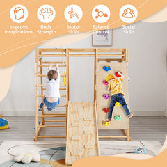 Bellemave® Toddler Indoor Wooden Gym 8 in 1 Indoor Playground Climbing Toy Set with Slide Swing Climbing Net Rings