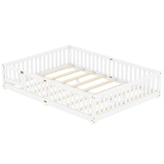 Bellemave® Queen Size Montessori Floor Bed with Safety Guardrails and Door