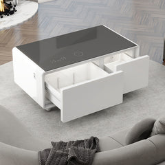 Bellemave® Modern Smart Coffee Table with Built-in Fridge, Bluetooth Speaker, Wireless Charging, Touch Control Panel, USB Ports, Outlet Protection, Atmosphere Light