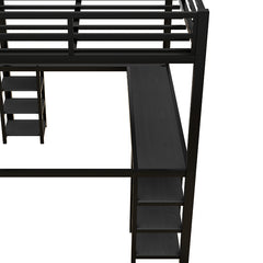 Bellemave® Full Size Metal Loft Bed with Desk and Shelves, Ladder and Guardrails