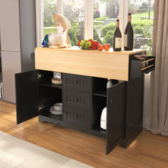 Bellemave® 55.7" Large Kitchen Island on 5 Wheels with 2 Drop Leaf,Power Outlet, Spice,Towel Rack,3 Drawers