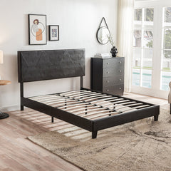 Bellemave® Queen Size Upholstered Platform Bed with Wood Slat Support